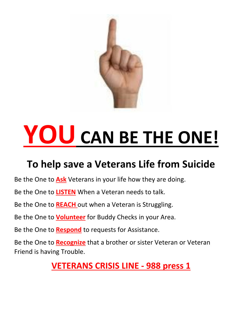 Flyer for Veterans Crisis Line at 988 press 1