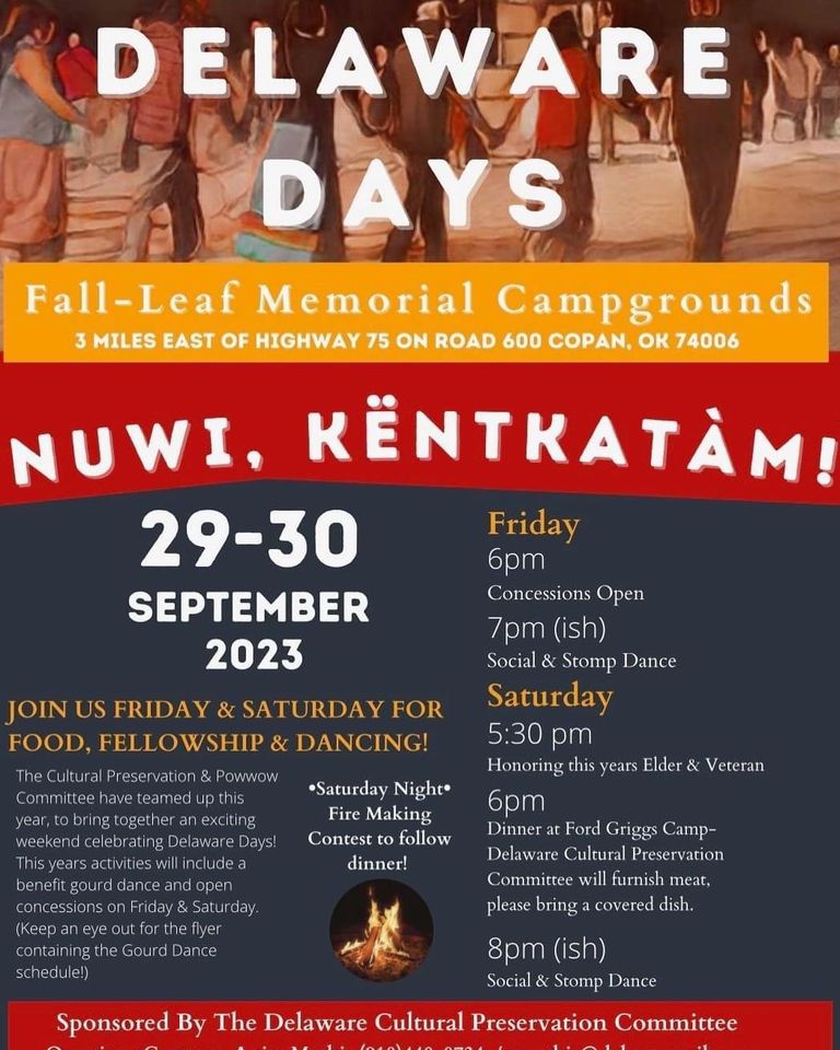 2023 Delaware Days to be held September 29-30 at Fall-Leaf Memorial Campgrounds in Copan, OK