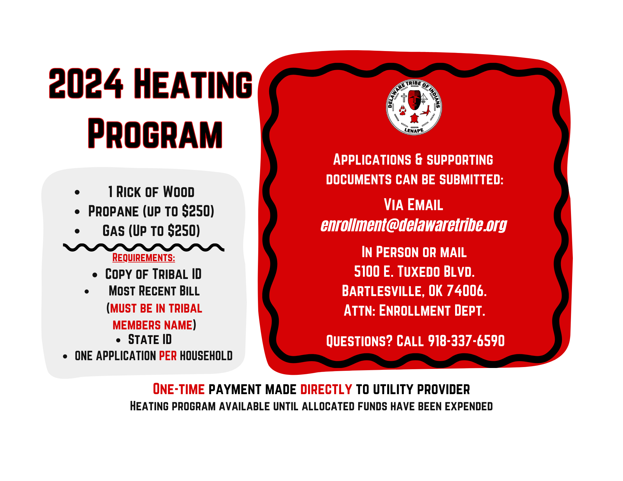 Flyer for the 2024 Delaware Tribe Heating Program