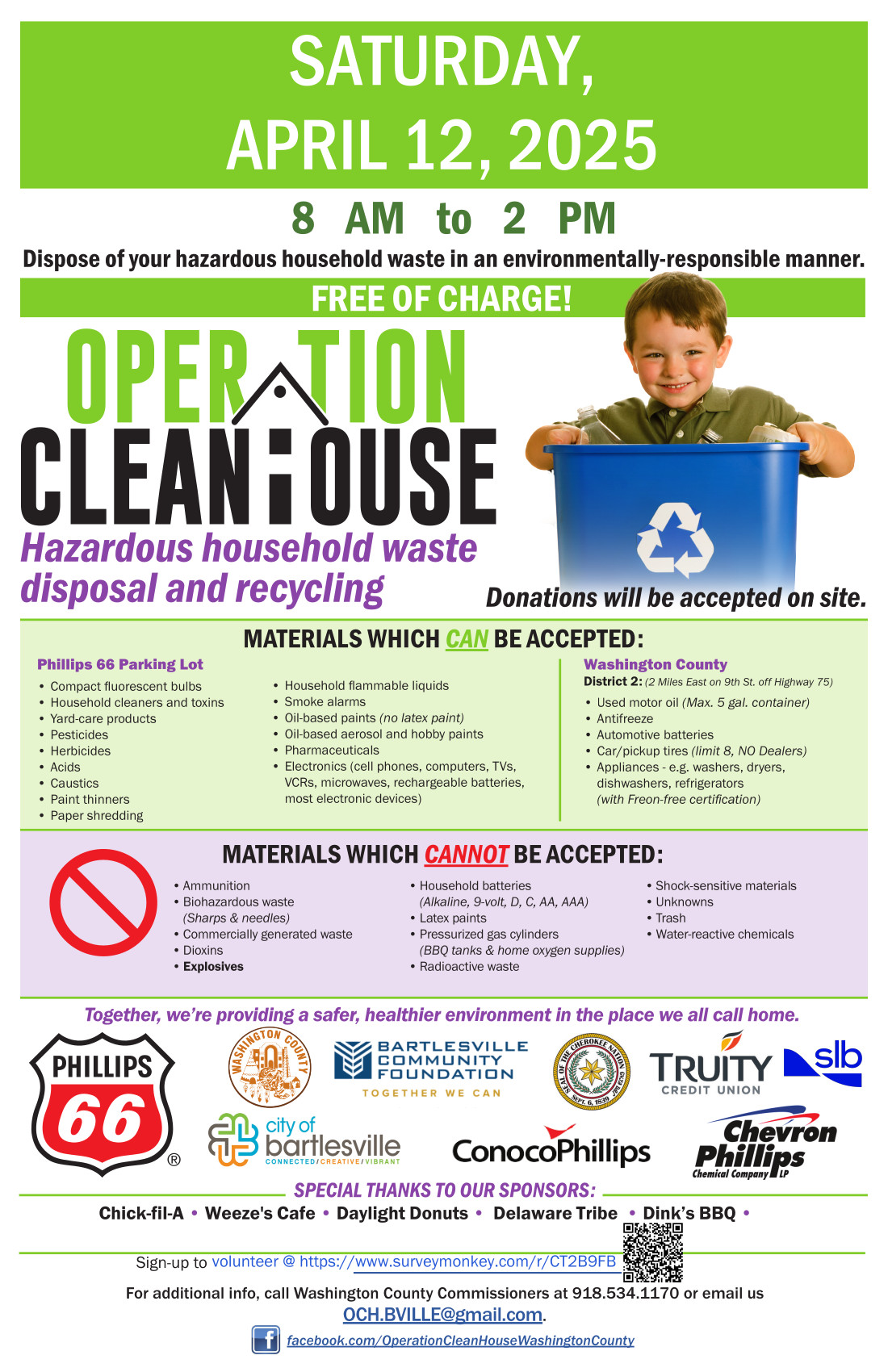 Flyer for Operation Clean House recycling event to be held April 12 from 8-2