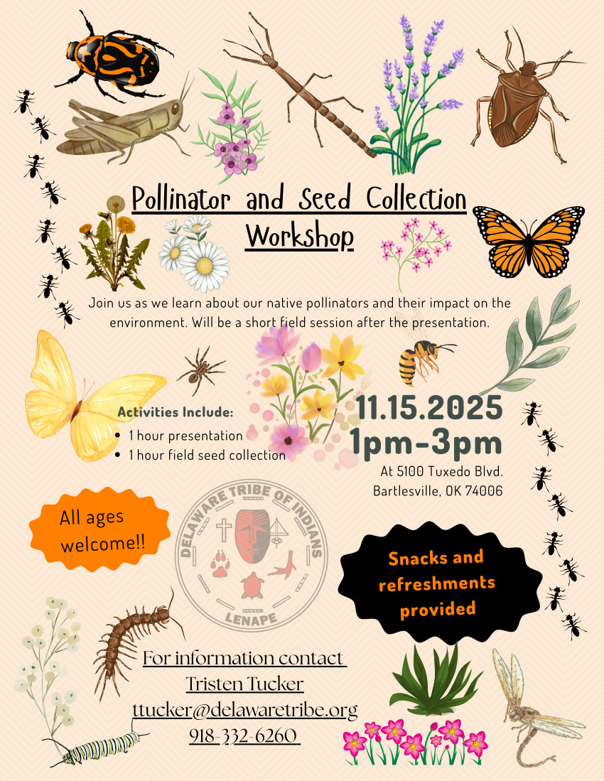 Flyer for Pollinator and Seed Collector Workshop to be held November 15 from 1-3 P.M.