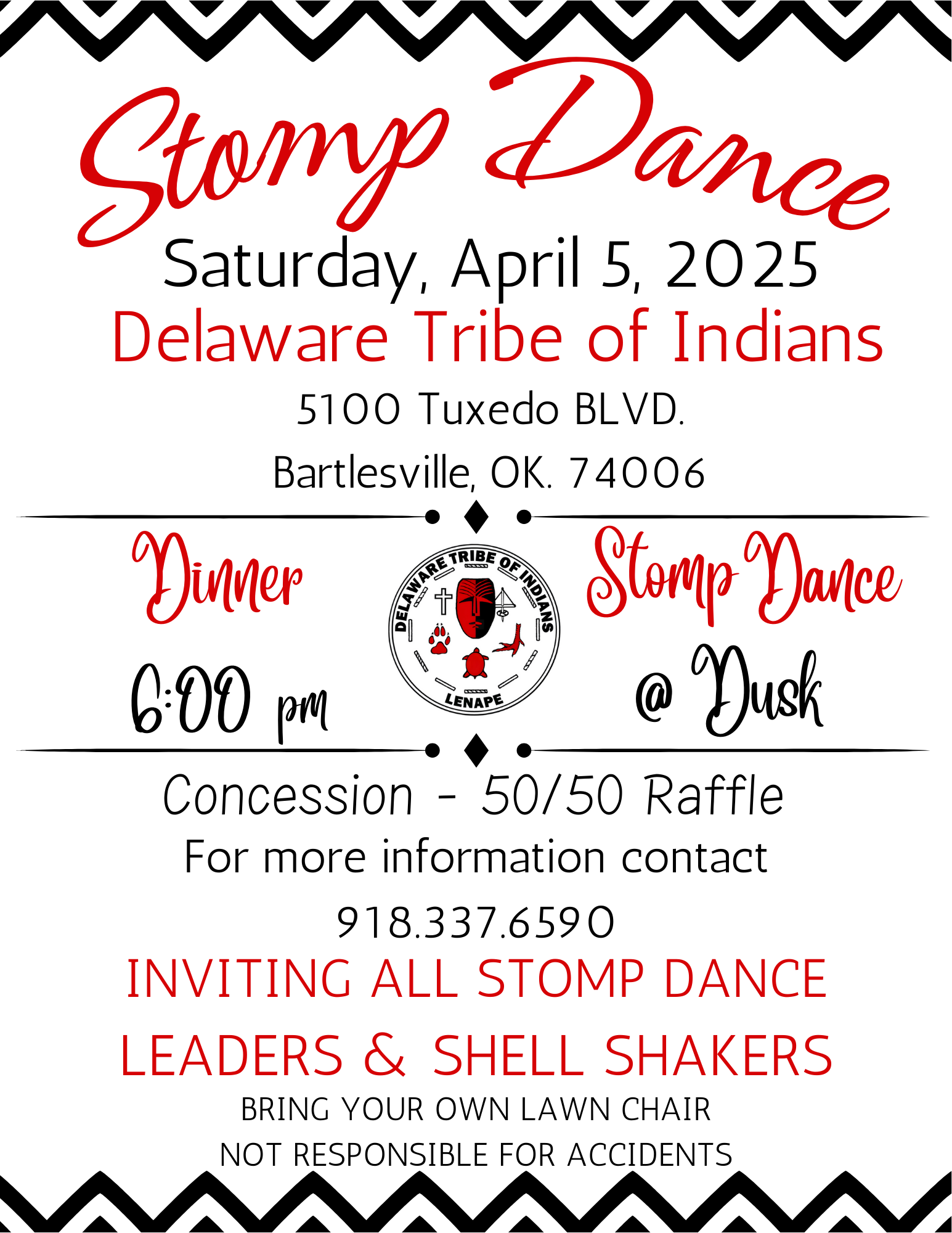 Flyer for Stomp Dance to be held April 5 at dusk