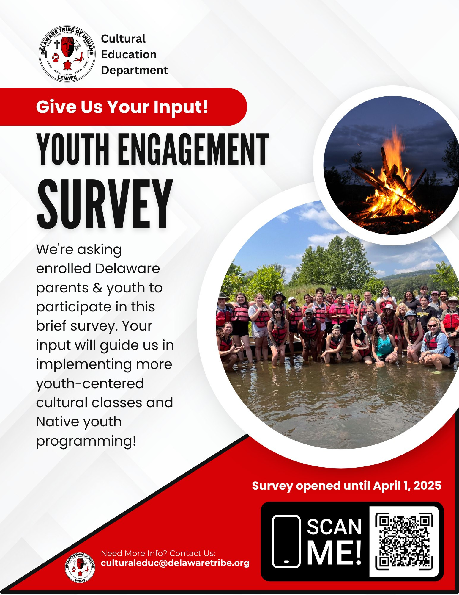 Flyer advertising Youth Engagement Survey from Delaware Tribe of Indians Cultural Education Department