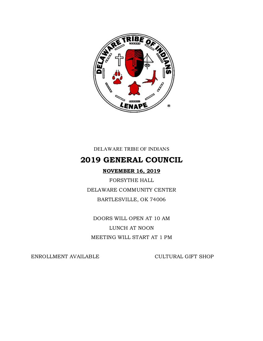 General Council To Be Held November 16, 2019