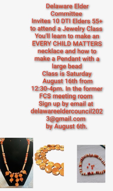 Flyer announcing Jewelry Class held by Delaware Elder Committee August 16 from 12:30-4 P.M.
