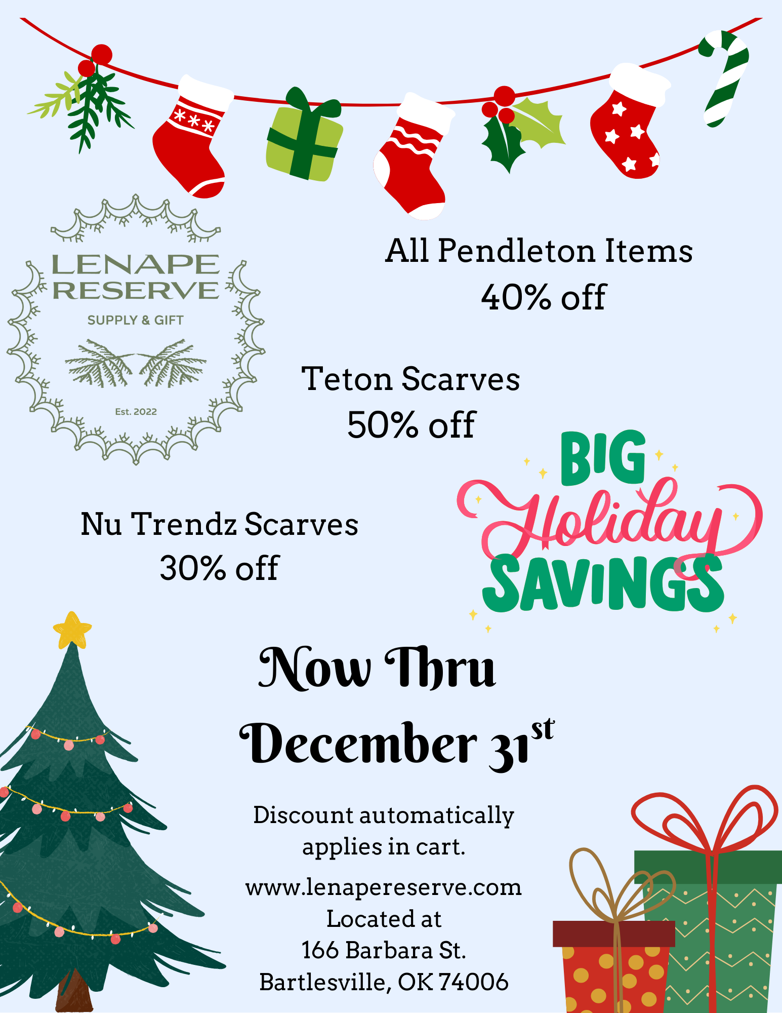 Flyer for Lenape Reserve holiday sale