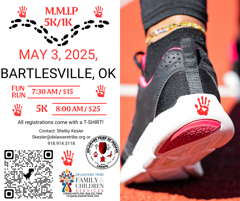 Flyer for MMIP 5K and Fun Run to be held May 3 in Bartlesville, OK.